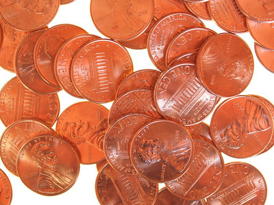 一美元硬币一美分小麦一美分美元硬币美国的1分小麦便士货币背景为白色图片