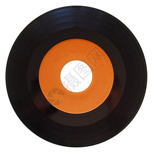 乙烯记录隔离乙烯记录古老的模拟音乐录制介质45rpm单橙色标签白图片