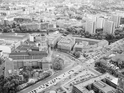 柏林空中鸟眼观柏林市的黑白德国图片