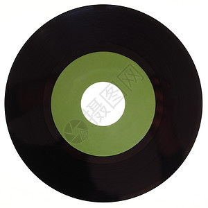 乙烯记录隔离乙烯古老的模拟音乐录制介质45rpm单绿色标签隔离在白之上图片