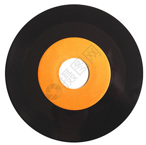 乙烯唱片古老的模拟音乐录制介质在白色上隔绝橙标签图片