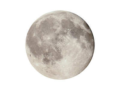满月在白色背景下用望远镜在夜间从北半球的发射层看到的满月图片