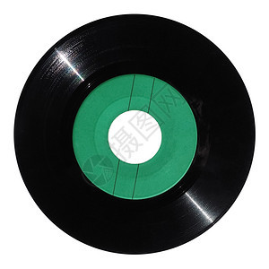 乙烯唱片古老的模拟音乐录制介质在白色上隔绝绿标签图片