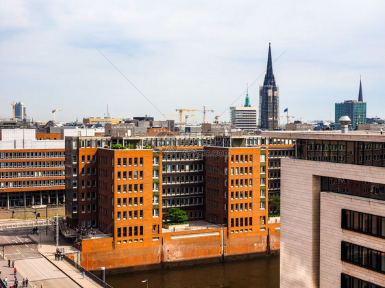 Hdr从德国汉堡哈芬市Hafencity观测到的城市天线空中观测hdr图片