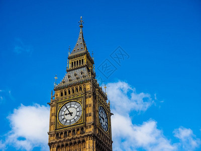 伦敦大本钟hdr英国伦敦议会大厦大本钟又名威斯敏斯特宫蓝天高动态范围图片