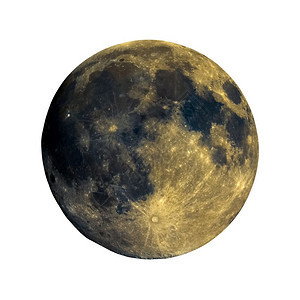高对比度满月与望远镜增强的颜色隔离满月与天文望远镜强化的颜色显示地形表面真实颜色的白背景与隔绝边界上有弹坑和山丘图片