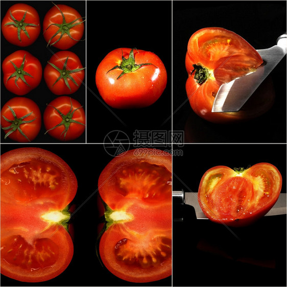 黑方框嵌入的西红柿拼图图片