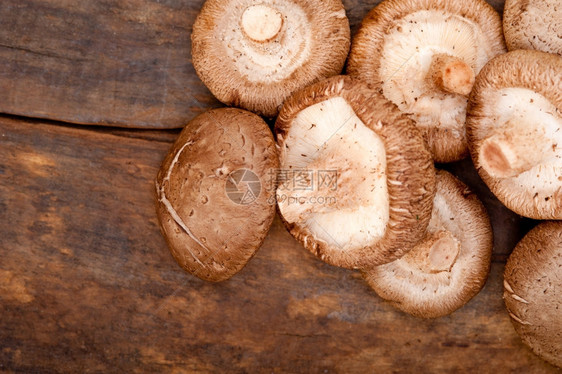 生木板桌上的蘑菇图片