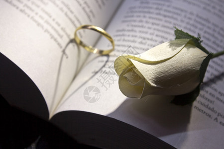 金色的戒指和书写浪漫的心背景图片