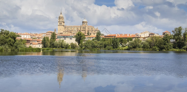 西班牙萨拉曼卡大教堂的一般观点背景图片