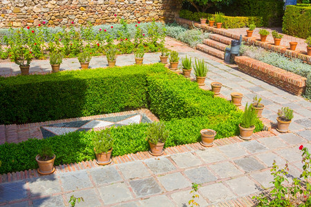 西班牙马拉加著名的Alcazaba宫的庭院和花园图片