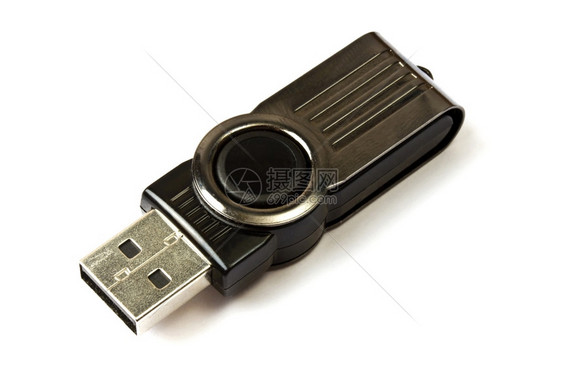 白色背景上隔离的黑色USB内存棒图片