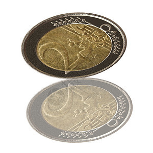 欧元硬币和对白背景的反省图片