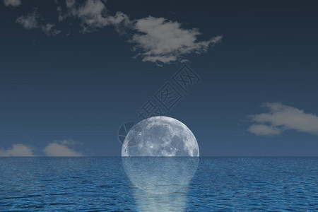 蓝色海洋和满月的美丽风景图片