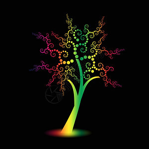 色彩多的艺术树其波尔卡点与黑色背景隔绝图片
