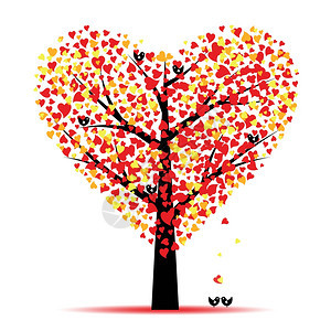 有心叶和鸟儿的情人树图片
