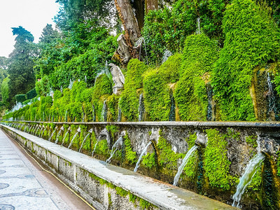 VillaEste花园高动态HDR古罗马花园意大利罗马附近蒂沃的VillaDEste背景图片