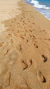 海滩沙上的脚足迹图片