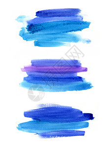 一组抽象的蓝色水彩纹理与白背景隔开手制绘图图片