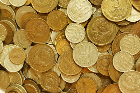 苏维埃联盟的硬币背景苏联的金属钱背景图片