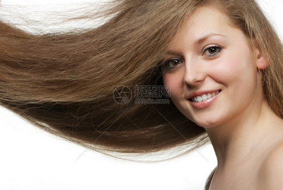 健康的美丽长发由风所创造的运动长发缝合肖像图片