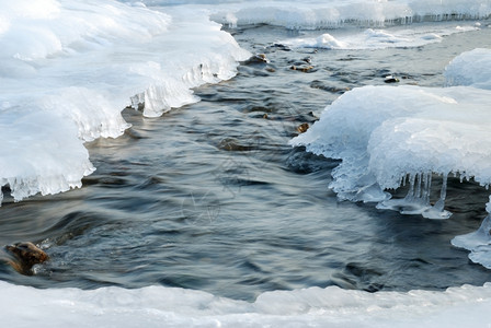 冬天的河冰中洞图片