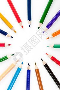 从彩色铅笔中取出圆形以白色背景隔开图片