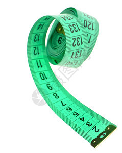 测量裁缝绿色颜的磁带它在白色背景上被隔离图片