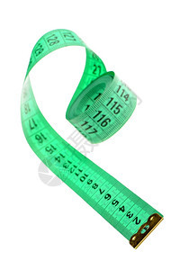 测量裁缝绿色颜的磁带它在白色背景上被隔离图片