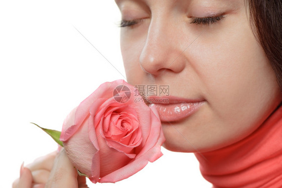 穿着玫瑰紧身衣的女人被白孤立图片