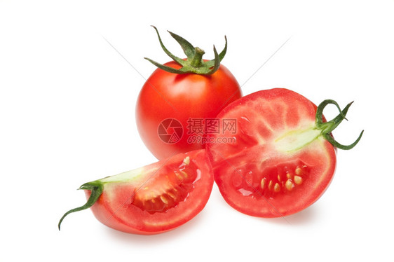 切的西红柿它被隔离在白色背景上图片