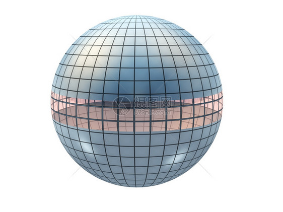 抽象领域未来建筑平线除以的球和中间从玻璃插入的球图片