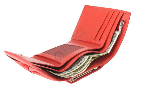 红皮钱包有美元它以白色背景隔离图片