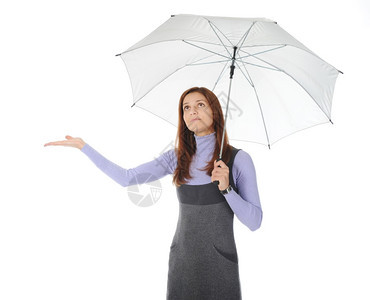 带着雨伞的女孩图像孤立在白色背景上图片