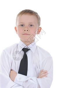 一个7岁男孩的肖像白种背景孤立图片