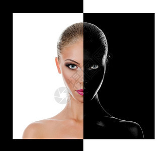 专业化妆概念美容和完皮肤的年轻女肖像黑色背景的孤立图片