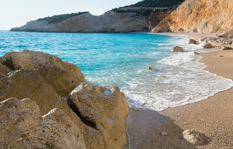 爱奥尼亚海希腊莱夫卡达美丽的夏季白色波尔图卡齐基海滩图片