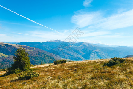 上午薄雾秋山地貌喀尔巴阡山乌克兰图片