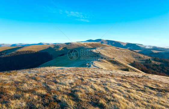 上午薄雾秋山地貌喀尔巴阡山乌克兰图片