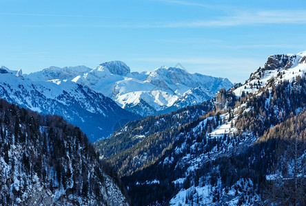 Marmolada山从LagoFedaia意大利贝卢诺省特伦蒂的冬季观景图片