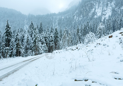 雪山覆盖的景观包括乡村道路图片