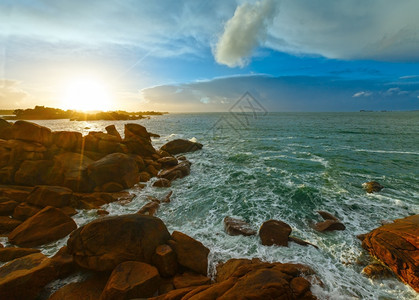 普卢马纳海岸日落观察PerrosGuirec布列塔尼法国图片