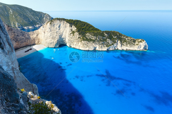 纳瓦吉奥湾的顶端视图夏季海岸线视图希腊扎克欣托斯爱奥尼亚海无法辨别所有人图片