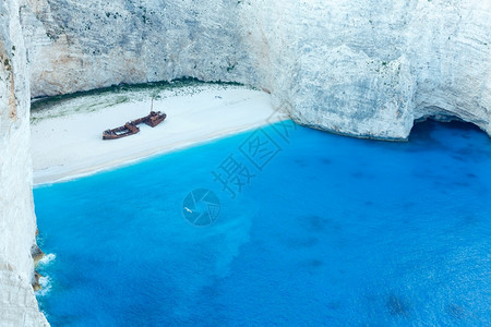 纳瓦吉奥湾的顶端景色夏季海岸线景色希腊Zakynthos爱奥尼亚海图片