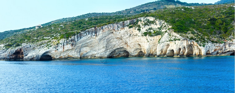 渡轮上的蓝洞Zakynthos希腊斯基纳里角全景图片