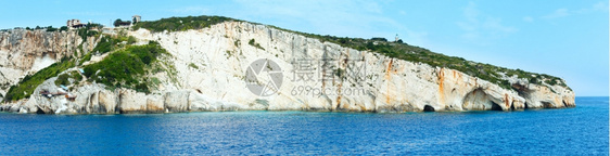 渡轮上的蓝洞Zakynthos希腊斯基纳里角全景图片