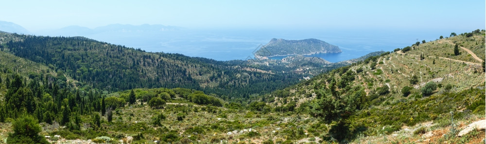 阿索斯半岛夏季海景希腊凯法洛尼亚爱奥海全景图片