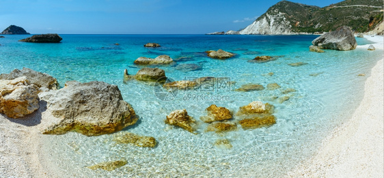 佩塔尼海滩夏季风景希腊基法罗尼亚全景图片