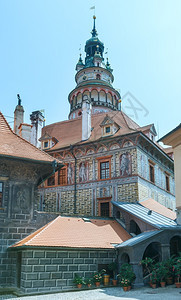 CeskyKrumlov城堡塔捷克可追溯到1240年图片