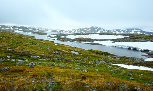 挪威诺斯山春苔原谷和小水坑图片